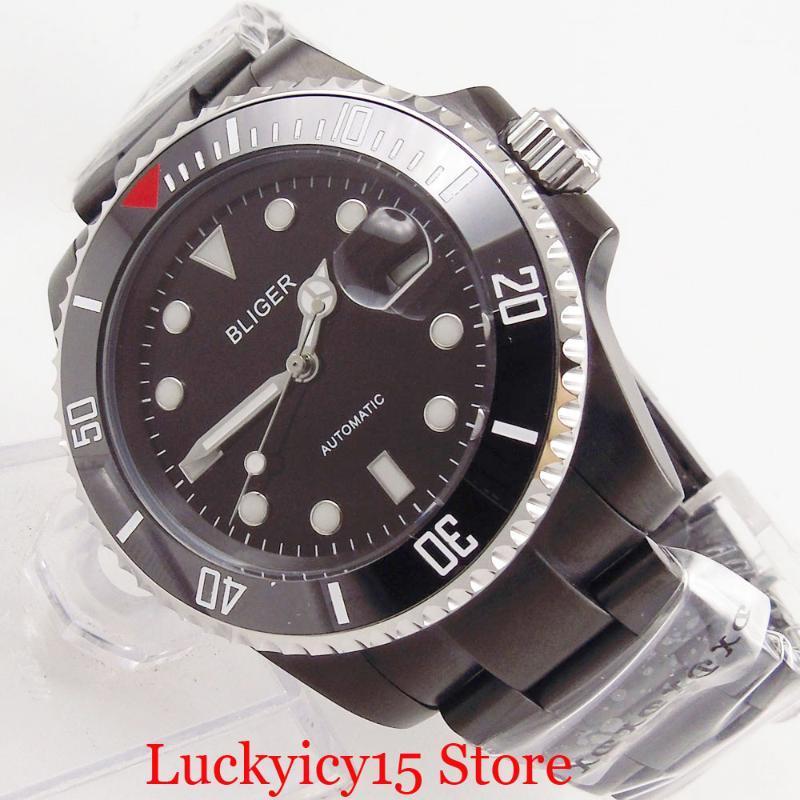

Wristwatches BLIGER Fashional Mechanical Men Watch Sapphire Glass 40mm Black PVD Plated Case Ceramic Bezel Date Function MIYOTA Movement1, Mingzhu 2813