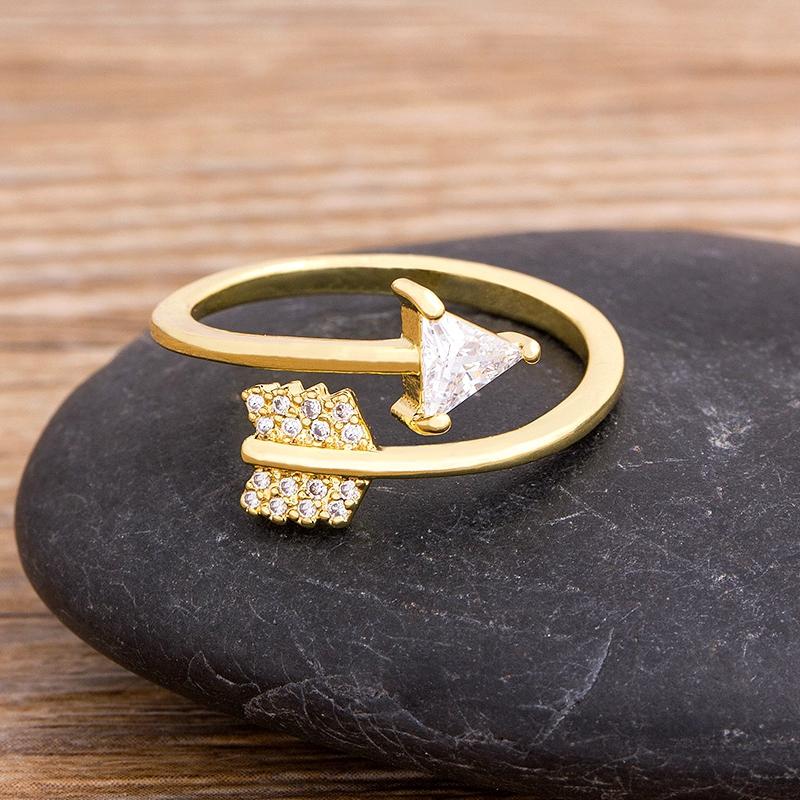 

2021 New Design Arrow Rings For Women Copper Cubic Zirconia Jewelry Gold Color Bague Adjustable Knuckle Ring Best Party Gifts