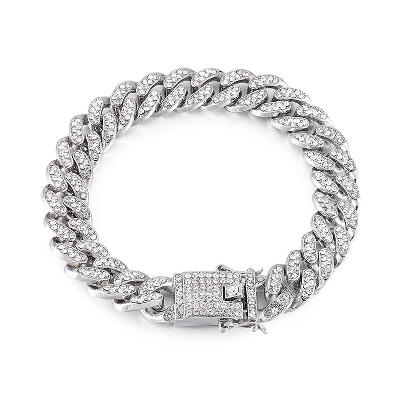 

Hip Hop Bling Iced Out Rapper Bracelet Full Rhinestone Pave With Miami Cuban Link Chain Bracelet For Men Jewelry 12mm,8 Inch