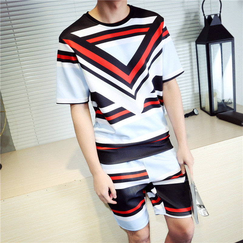 

2021 New Mens Short Sleeve Baroque Print T-shirt Shorts Sets U75u, Camel