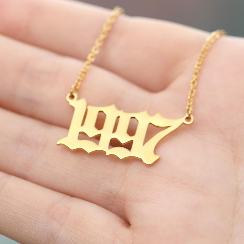 

Number 1985-2020 Year Necklace Old English Font Necklace Women Stainless Steel Jewelry BFF Chain Choker Collares De Moda 2020