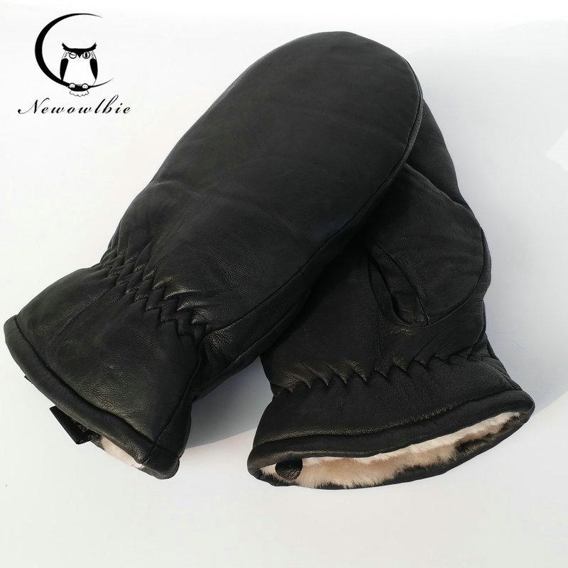 

Fingerless Gloves 2021Men Sheepskin Genuine Leather Glove For Men Winter Outdoor Warm Fur Thickening Thermal Gloves1