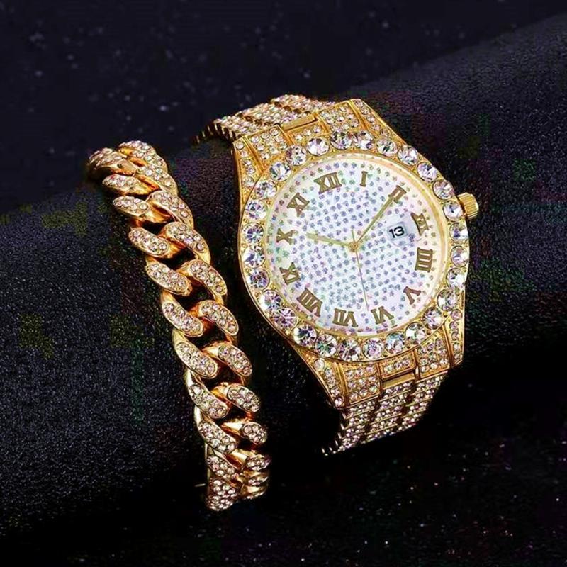 

Wristwatches Iced Out Chain Bracelet Watches For Men Women Full Watch Wrist Hip Hop Jewelry Mens Set Reloj Drop, Slivery;brown