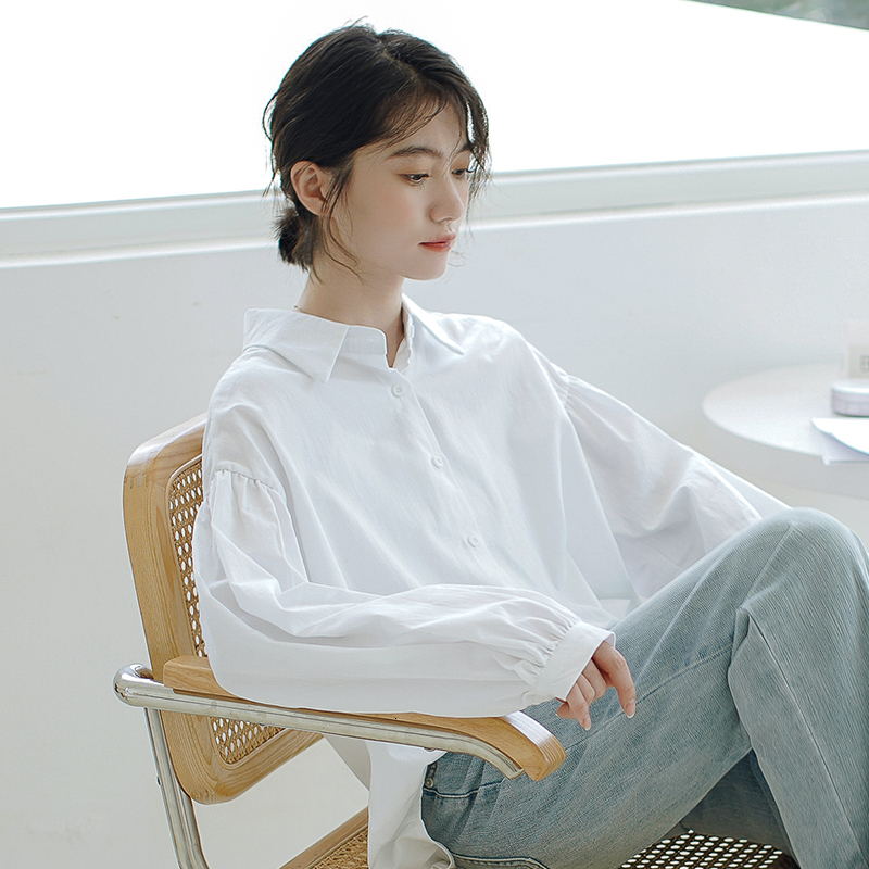 

2021 New White Female Sleeve Single Breasted Collar Loose Blouse Fashion Women's Topos Yt80253 CNPA