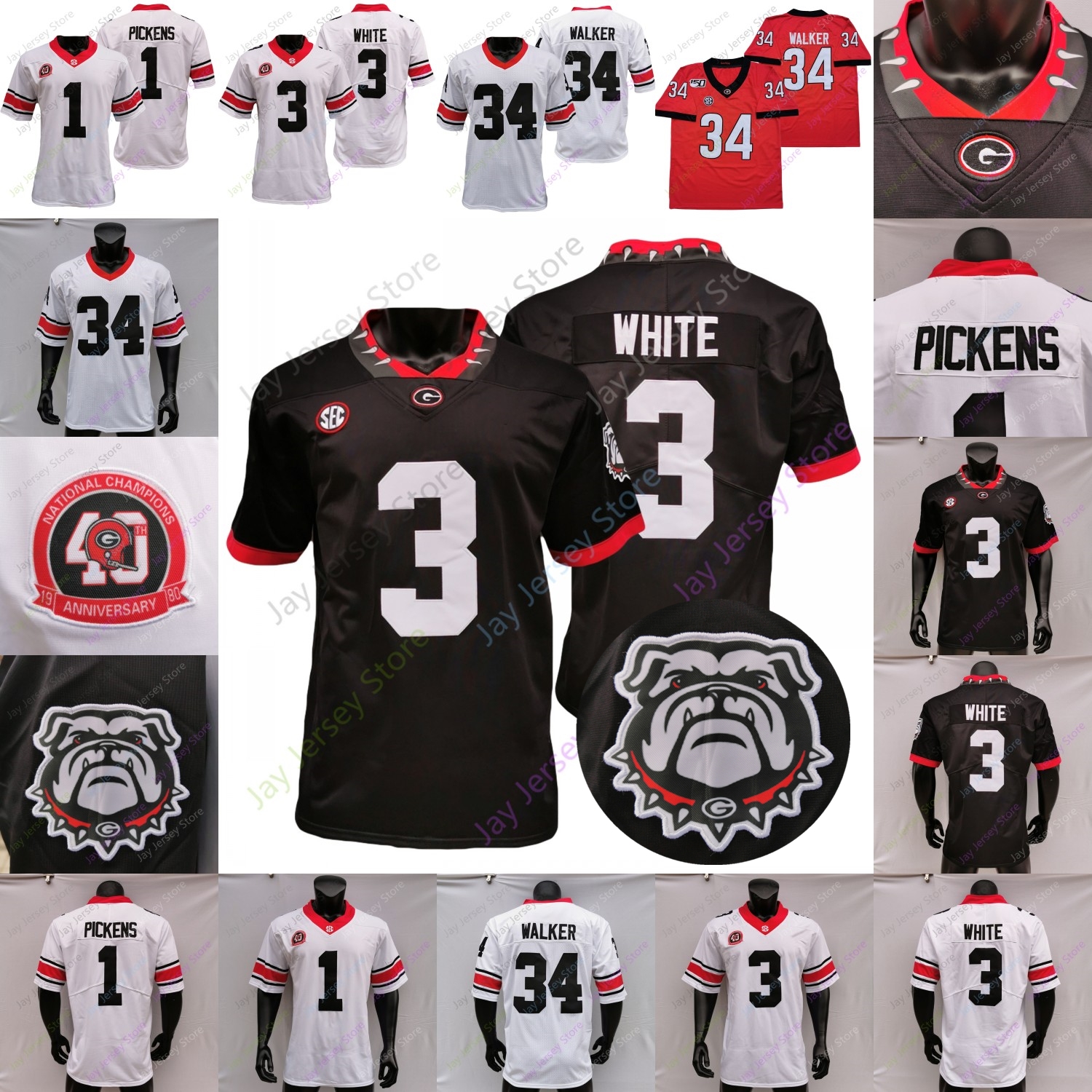 

2020 Georgia Bulldogs Football Jersey 40th College Herschel Walker Stetson Bennett IV Zamir White Cook George Pickens Smith Jackson Smart, Red x