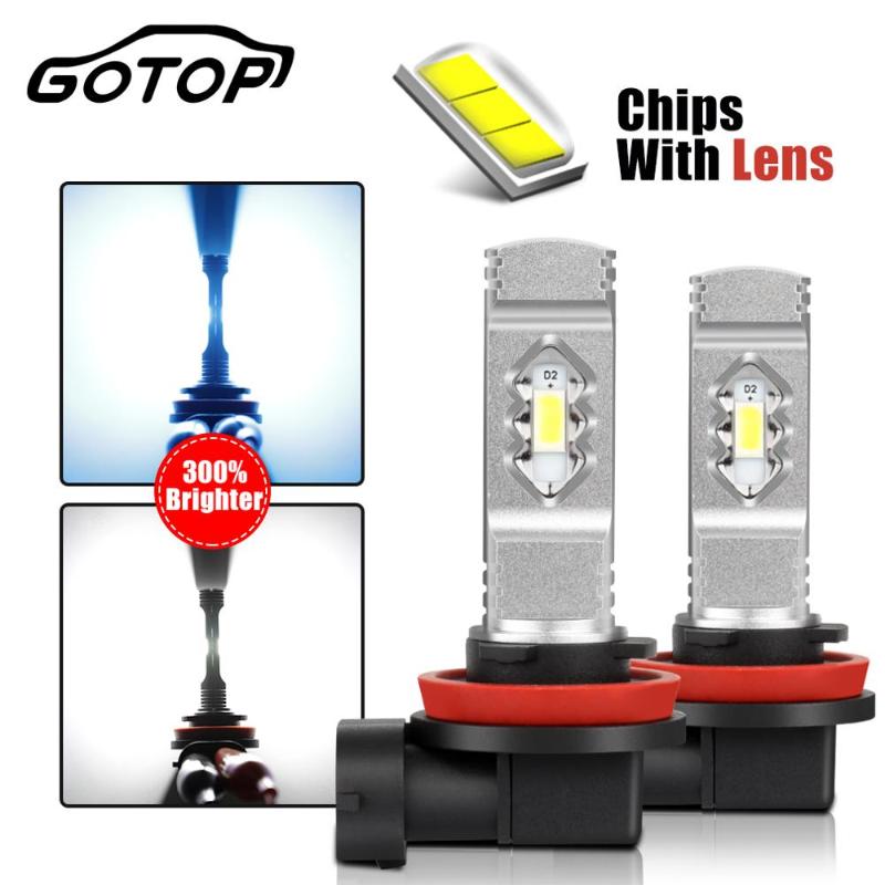 

2pcs H7 Led Bulb H8 H11 9005 3 9006 4 Car Driving Running Lamp 2SMD 7035 Chip 3600LM Chips With Lens Auto Leds Light 12V 24V