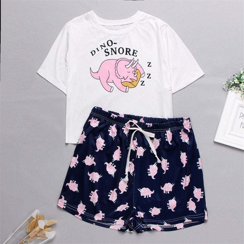 

Womens Homewear Cute Cartoon Printed Pajamas Set Casual Short Sleeve T-Shirt Sleepwear Nightwear Set Summer Pyjama For Women Set Y200708, Donut