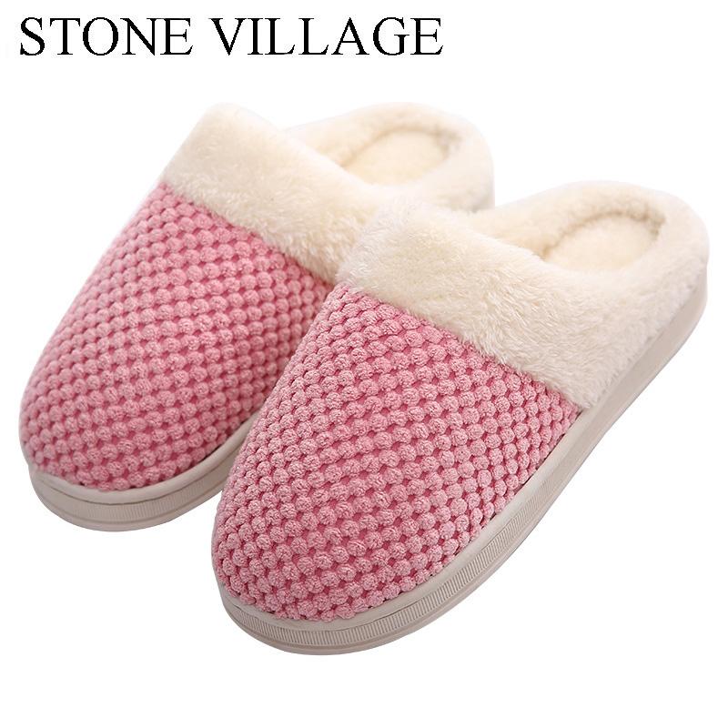 

STONE VILLAGE Pineapple Grid Indoor Home Slippers Cotton Slippers Winter Men And Women Slipper Wooden Floor No-Slip Cotton Shoes, Dark grey