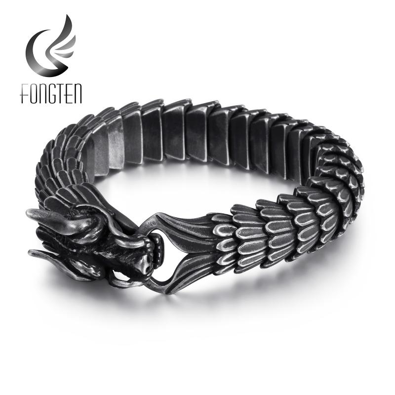 

Fongten Dragon Link Chain Bracelet Men Biker Viking Stainless Steel Punk Mens Old Metal Vintage Bangles Jewelry Gift 2020