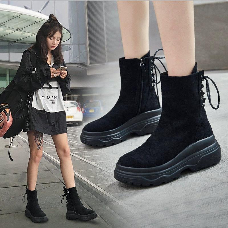 

Snow Boots 2020 New Women Autumn Winter Warm Cotton Boots Student Lace-up Thick Bottom Non-slip Short Spring, Black - single
