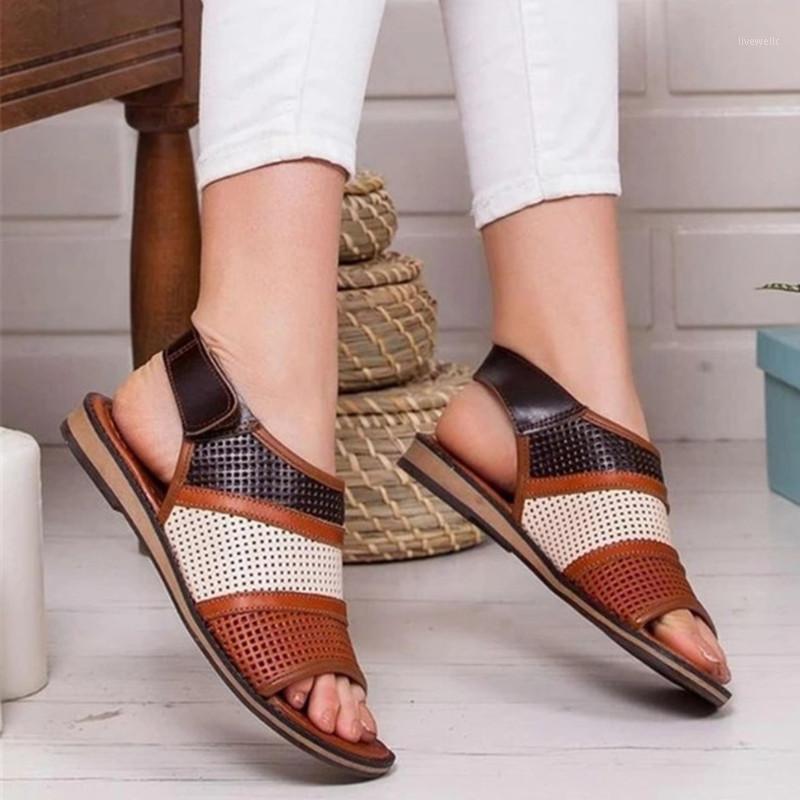 

2020 summer new fish mouth sandals women's flat bottom mesh color matching large size breathable beach shoes in stock1, White