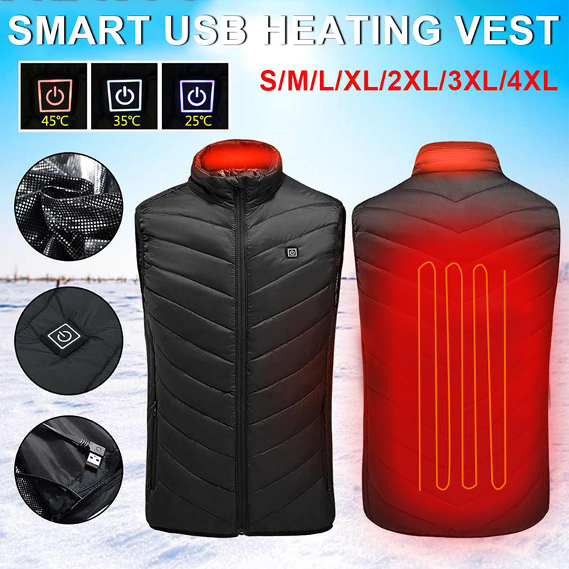 

2020 New Heated Vest Warm Winter Warm Electric USB Jacket Men Women Heating Coat Washable Thermal 2 Heating Zones Dropshipping, Black