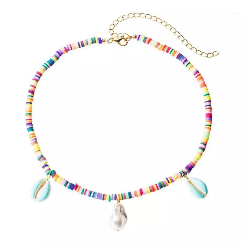 

Bohemian natural shell pendant necklace women charm rainbow choker fashion silicone Imitation pearl jewelry adjustable necklace1