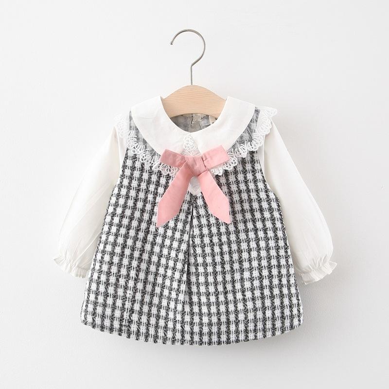 

2021 Autumn New Baby Girl Cute Long Sleeve Princess Dress Plaid Bow Lace Dress Children's Clothing Kids, Orange