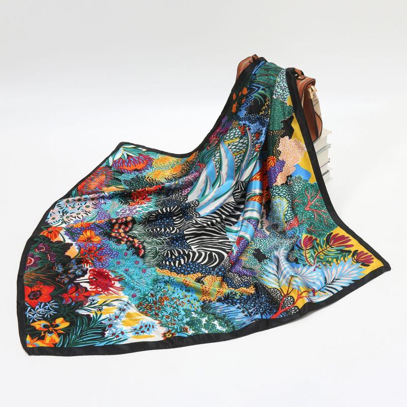 

Scarves European And American Fashion Forest Zebra Pattern 90*90CM Large Square Scarf Net Red Ladies Professional Shawl Silk, Blue;gray