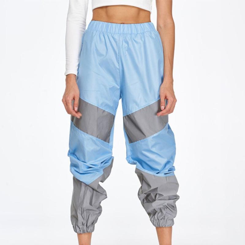 

Fashion Women Mid-rise Splicing Reflective Sweatpants Street Casual Splicing Reflective Light Loose Pants Sport Pants#P25