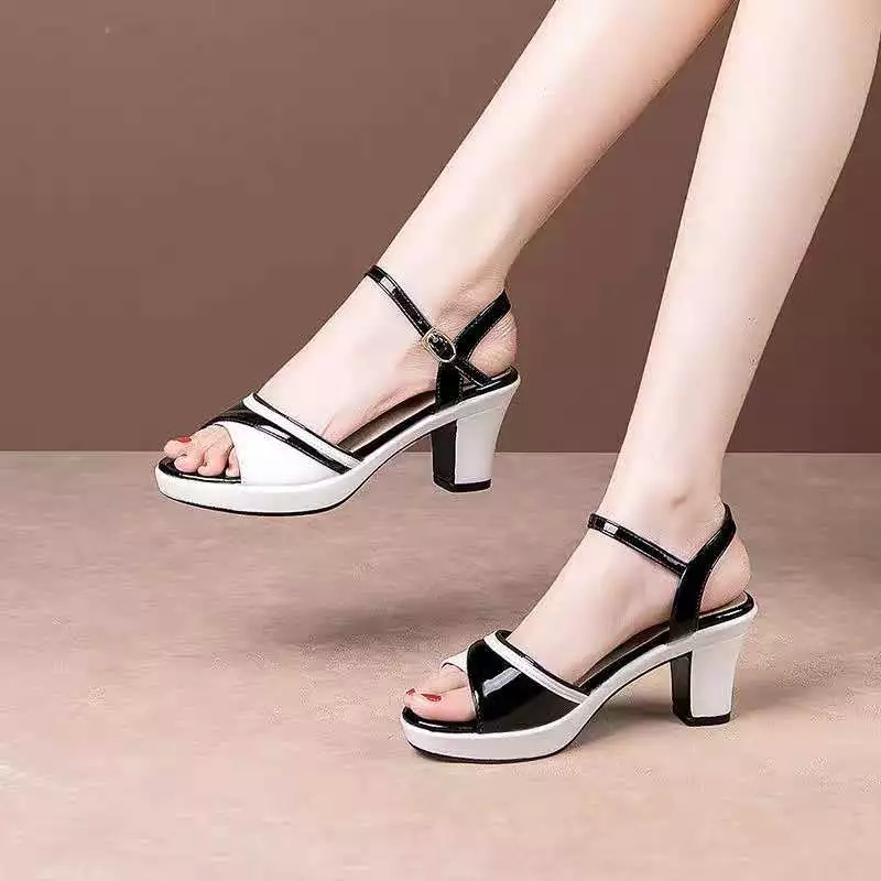 

2020 Summer Shoes Women High Heels Sandals Peep toe Elegant Ladies Square Heel 5cm Casual Woman Shoes Black White A2506 #kV3V, Beige