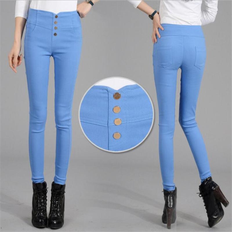 

VISNXGI Skinny Leggins Button Leggings Women Pencil Trousers Plus Size High Waist Legging Slim Ladies Lones Pants Female Clothes, K131 white