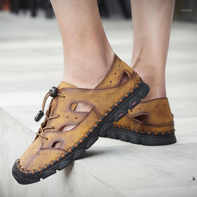 

summer mens flat sandals beach gladiator sandals handmade sewing slippers outdoor fashion non slip slipper vietnam shoes1, Black