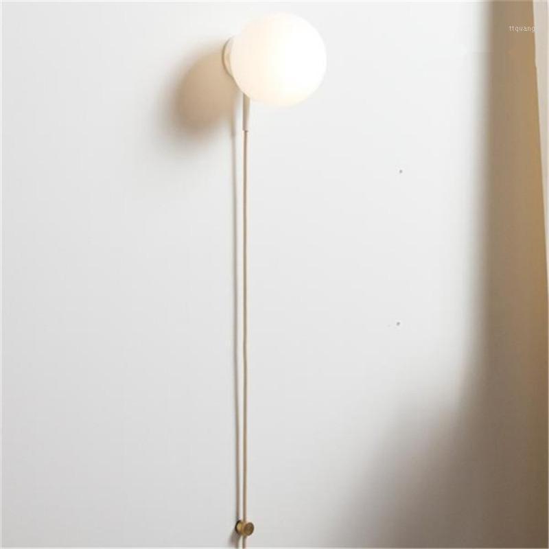 

Nordic Modern Plug Wire Glass Ball Wall Lamps Bedroom Bedside Living Room E27 Wall Lights Mirror Headlights Bathroom Lighting1