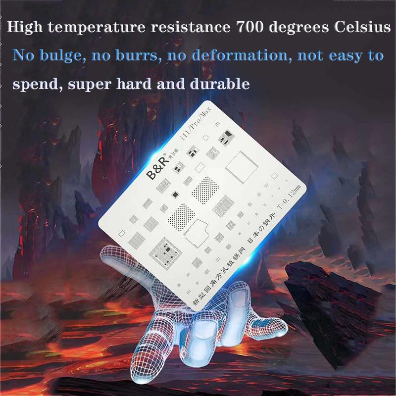 

B&R BGA Reballing Stencil Kit 0.12mm Thickness Tin Mesh Solder Template for 6 6p 6s 6sp 7 7p 8 8p x xs xsmax 11 pro max
