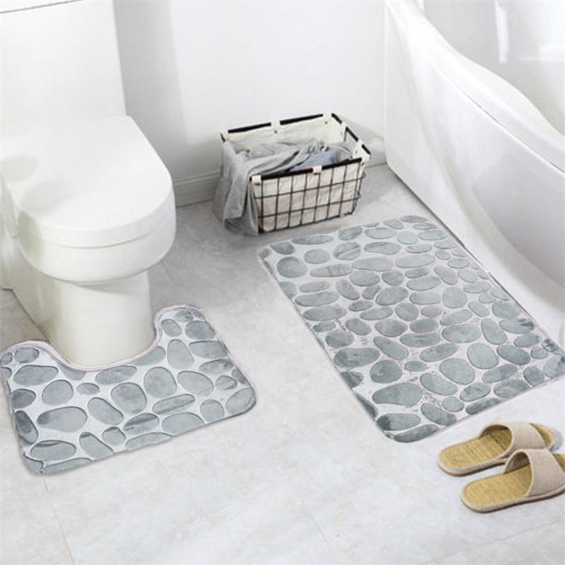 

2pcs/set European Flannel Toilet Lid Bath Rugs Soft Floor Pad Household Anti Slip Shower Absorbent Carpet Bathroom Mat Set