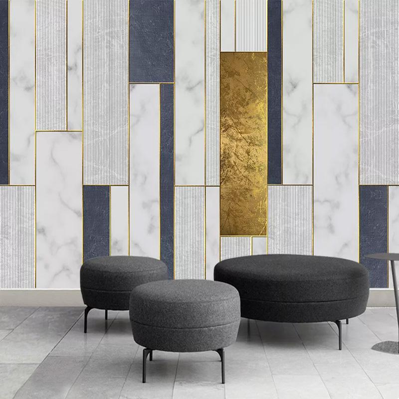 

Custom Self-Adhesive Waterproof Canvas Mural Wallpaper Modern Geometric Golden Line Pattern Living Room TV Background Wall Paper, As pic
