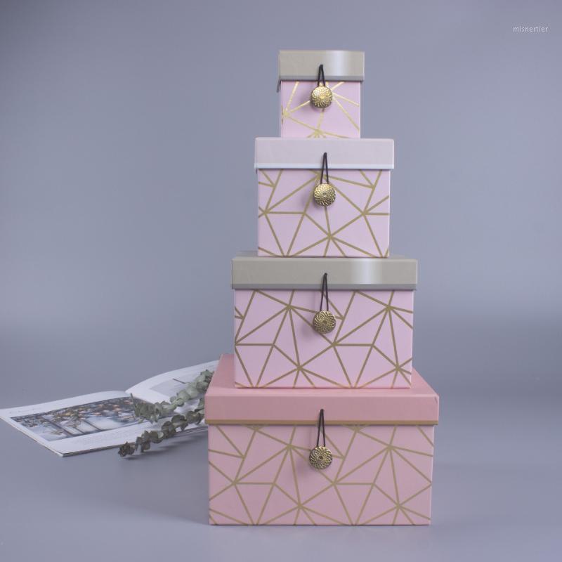 

Pink Button Bronzing Line Gift Box Four-piece Birthday Gift Box Three-piece Flower Holiday Party Jewelry1