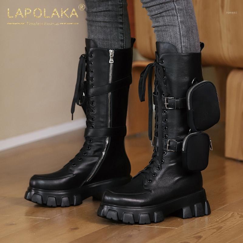 

Lapolaka 2020 New Fashion Motorcycle Boots Woman Shoes Genuine Leather Purse Decoration Tire Sole Trendy Cool Boots Ladies1, Black patent