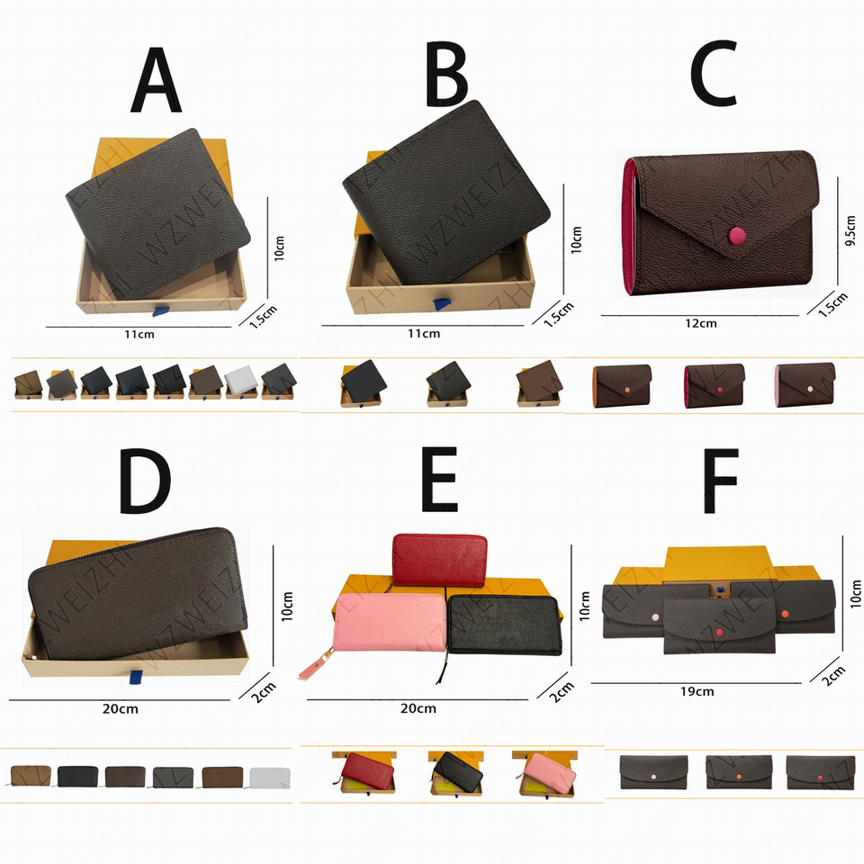 

High quality men's and women's wallets Bags long short single zipper embossed leather wallet purses presbyopic Card Holders pocketbook billfold with box card, Extra cost