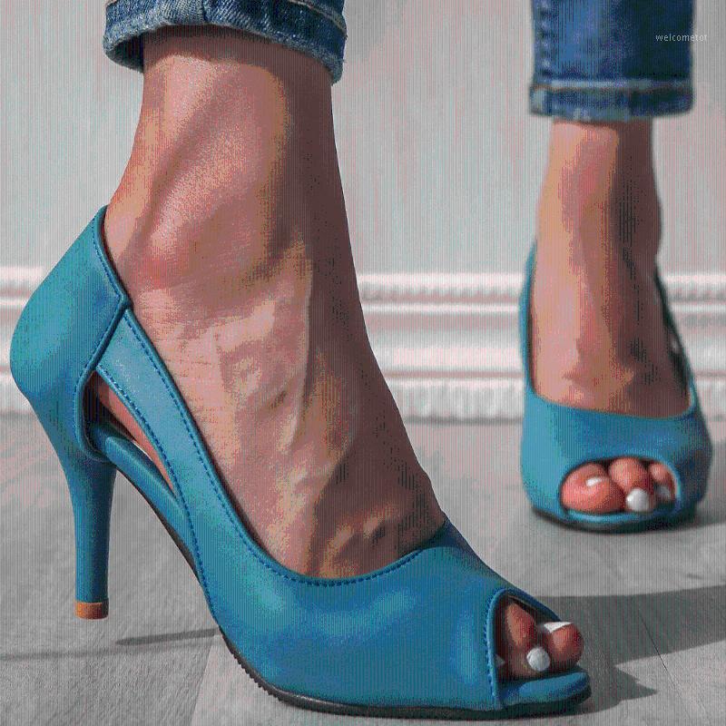 

GIGIFOX 2020 Elegant Dropship Small Large Size 30-50 Hollow High Heels Summer Pumps Shoes Woman1, Blue