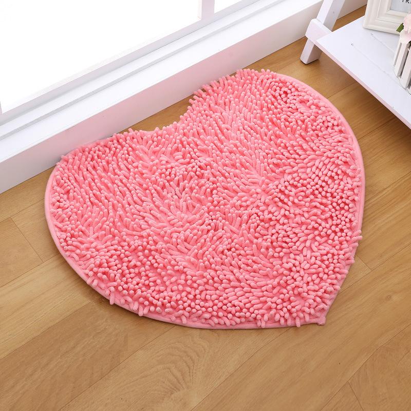 

Zeegle Chenille Plush Bath Mats For BathRoom Heart Shape Floor Mats Non-Slip Bedroom Bedside Foot Door Mat 50*60cm Red/Pink