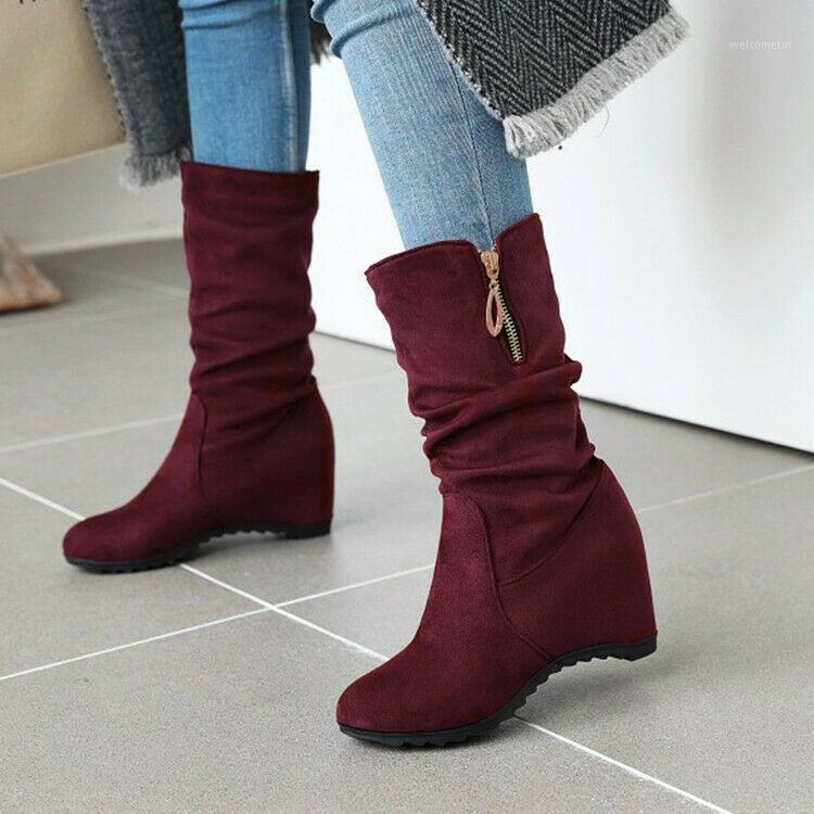 

Slouch Ladies Hidden Wedge Ankle Boots Zipper Pull on Autumn Casual Shoes Big SZ1, Black