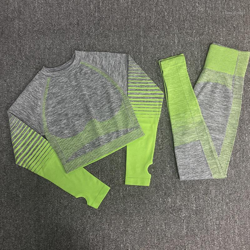 

Seamless Yoga Set Long Sleeve Women Gym Set 2PCS Fitness Clothing Sportswear Padded Push-up Strappy Pants Sport Yoga Suits1, Bq-003 green