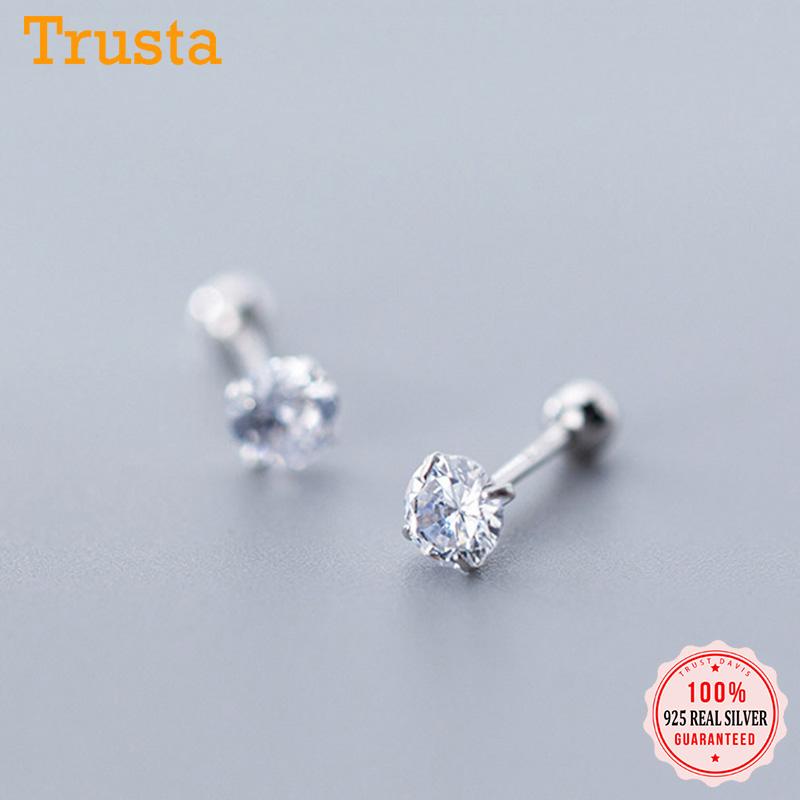 

Trustdavis Real 925 Sterling Silver Shiny CZ Screw Stud Earrings For Women Children Baby Girls Mini Minimalist Jewelry DA1994