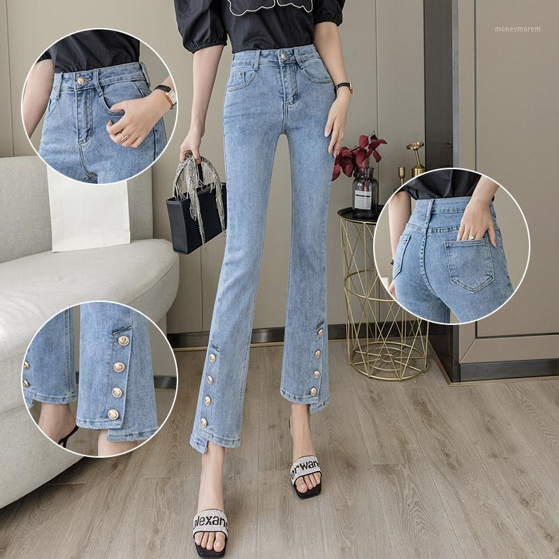 

Casual women' jeans 2021 spring and summer new fashion slimming slit micro horn ankle skinny jeans1, Blue