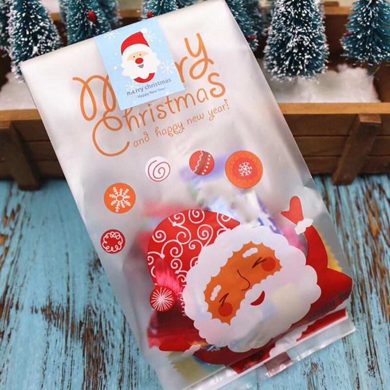 

50PCs Christmas Gift And Candy Packaging Bags Transparent Self-adhesive Seal OPP DIY Cookie Finger Biscuits Baking Gift Bags