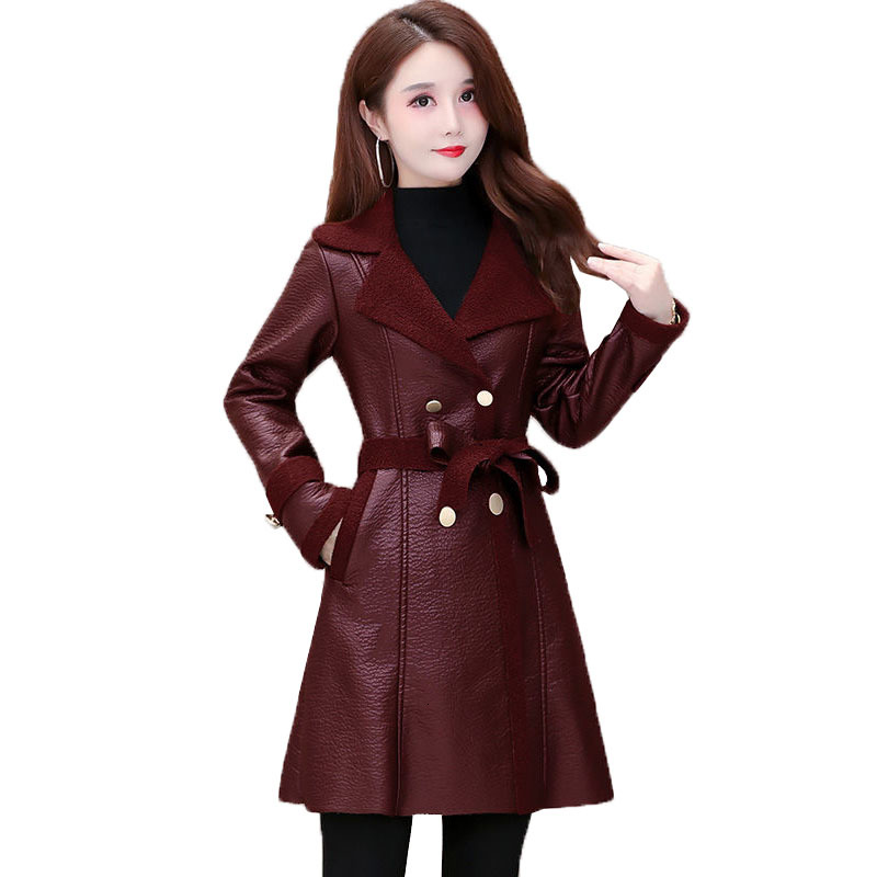 

Women's Jacket Autumn Fur From the Fake Plutonium Leather Outerwear Feminine Thicken Lambswool Casual Coat Plus Size R771 Gbse, Red