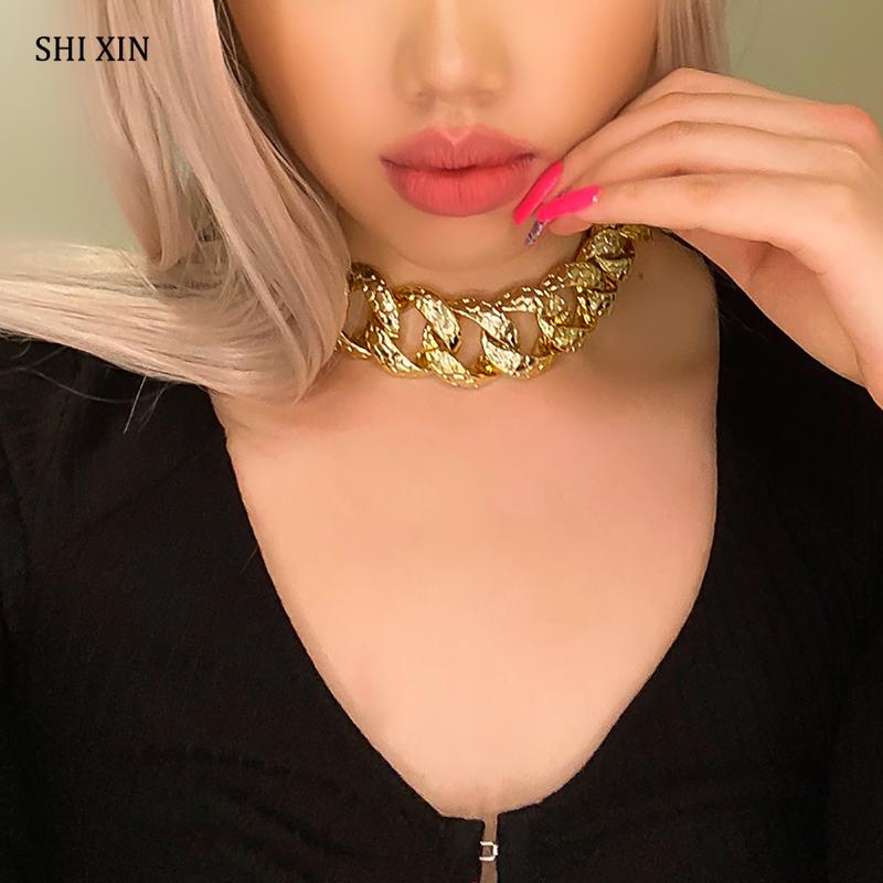 

SHIXIN Hip Hop Python Pattern Chain Necklace on the Neck Punk Gold/Silver Color Short Choker Necklace Collar for Women Statement
