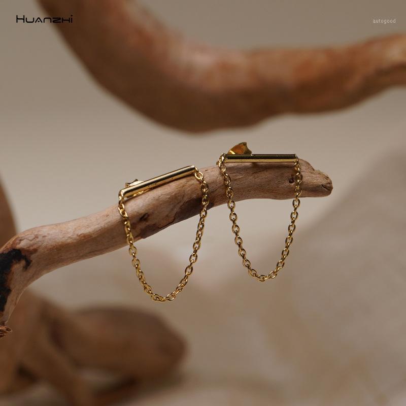 

Stud HUANZHI 2021 Minimalist Geometric Metal Chain Long Tassel Earrings Gold Color Asymmetry For Women Wedding Jewelry1