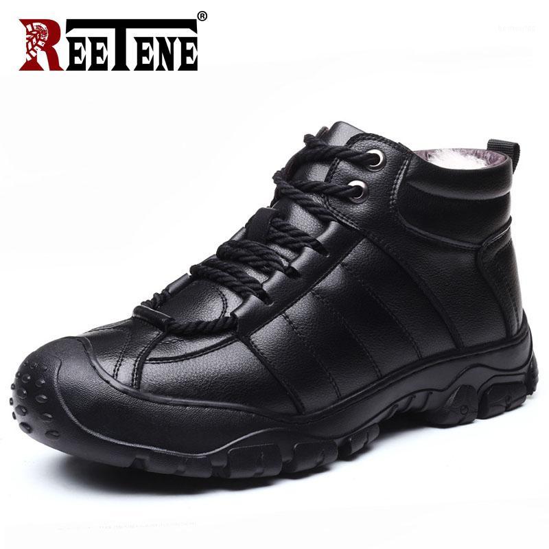 

REETENE Winter Sheep Fur Men Boots High Quality Hick-Soled Casual Leather Shoes Fashion Men Warm Rubber Boots Ankle 471, Khaki