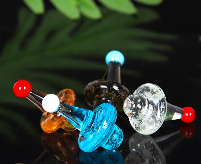 

Wholesale glass Carb Cap stand Glass holder and cyclone spin carb cap pink purple for flat top quartz banger dab Terp Pearls bong