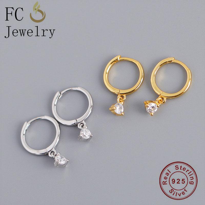 

FC Jewelry 925 Silver Minimalist Gold Color Mini Zirconia Stone Hoop Earring For Women Geometric Ear Piercing Orecchini 2020 New