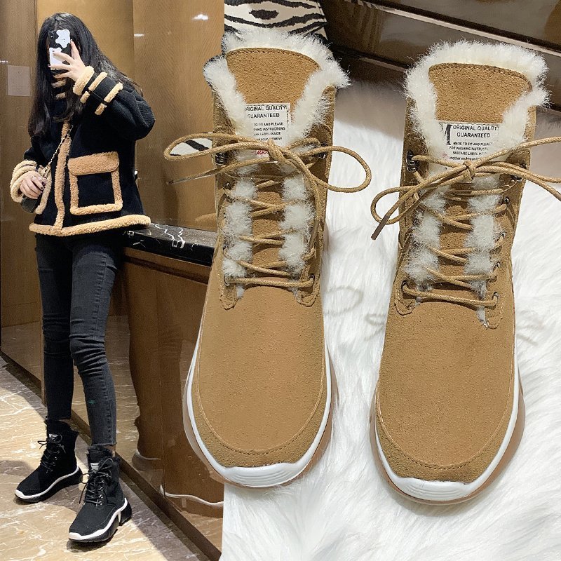

Women 2021 Shoes Warm Snow Cold Teddy Winter Ankle Thick Soles Increasing Height Ladies Boots Z27z, Chocolate