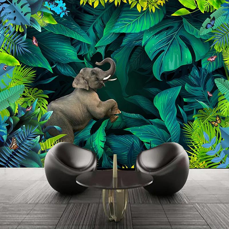 

Custom Wall Mural Papel De Parede Tropical Rainforest 3D Landscape Waterproof Canvas Painting Wallpaper For Living Room Bedroom, As pic