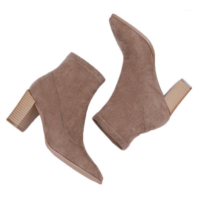 

Brand Design New Model Fashion Women Shoes Pointed Toe High Heels Suede Wedding Shoes Ladies Boots1, Beige