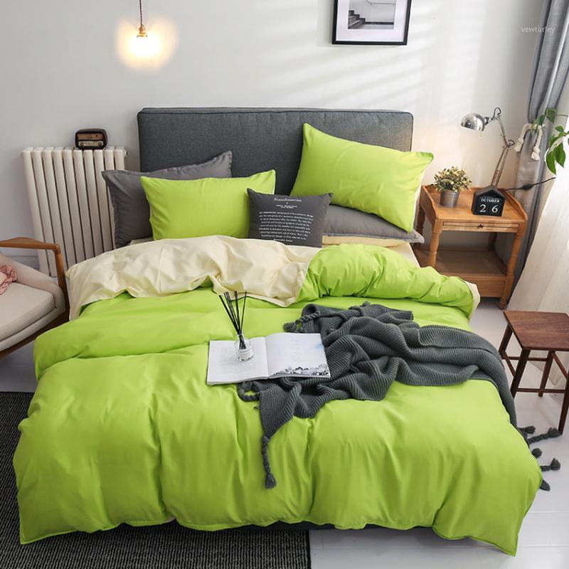 

Solid Color 4 In 1 Polyester Bedding Set Comforter Cover Simple Flat Bed Sheet Pillowcases Bed Cover Single Queen King for Home1, Design 3