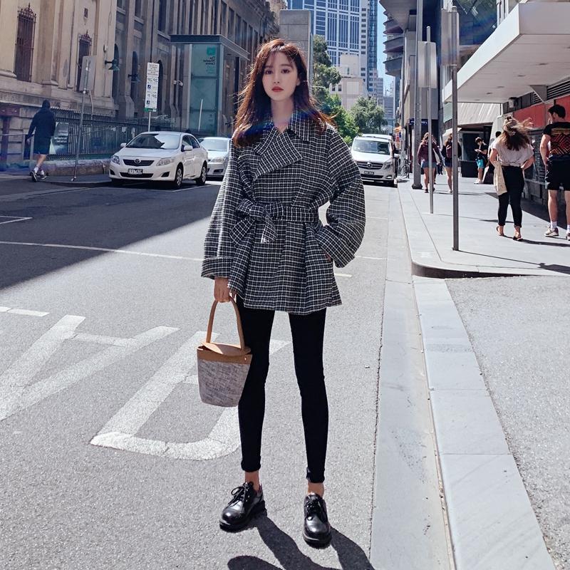 

Autumn and Winter Woolen Coat Women' Mid-Length 2021 New Loose Hepburn Houndstooth Design Woolen Suit Coat Fashion, Black