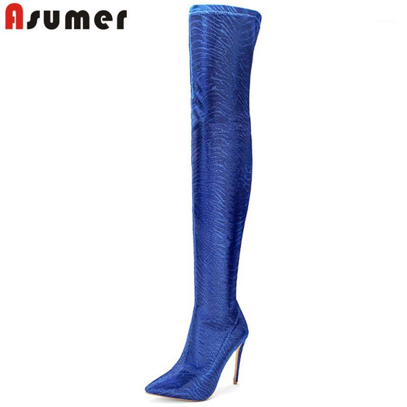 

ASUMER fashion new arriva over the knee boots pointed toe thin high heels ladies boots elegant thigh high ladies big size1, Purple