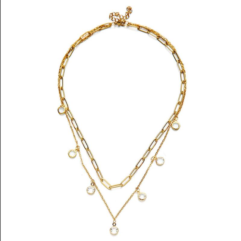 

High Quality Bohemian Multilayer Necklaces For Women Gold Color Stainless Steel Circle Crystal Chokers Necklace Trendy Jewelry